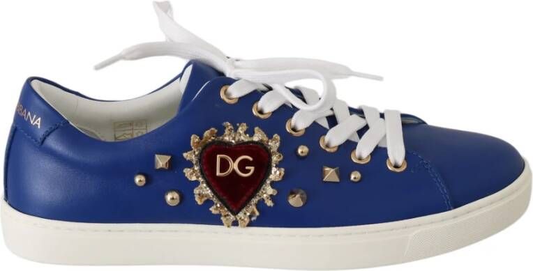 Dolce & Gabbana Leather Gold Red Heart Shoes Sneakers , Blauw, Dames