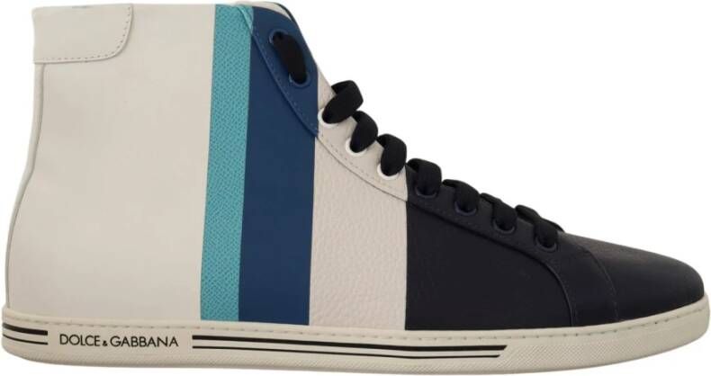 Dolce & Gabbana DG Blue White Leather High Top Sneakers , Blauw, Heren