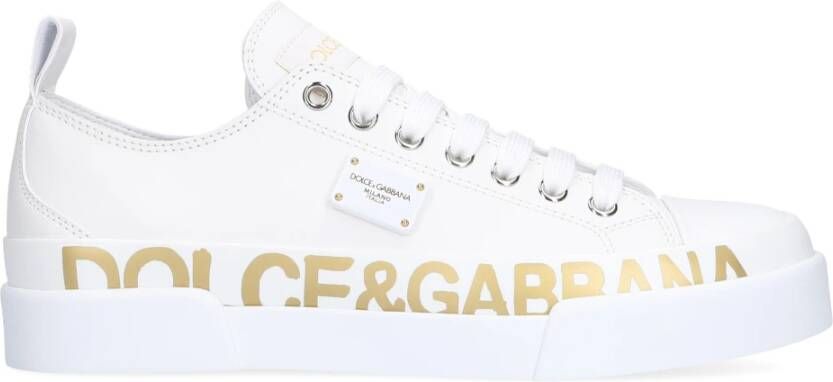 Dolce & Gabbana Kalfsleer portofino licht sneakers met logo gedetailleerde plaat en logo print , Wit, Dames