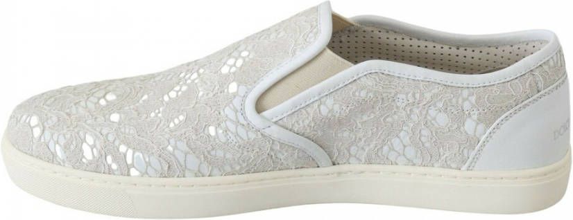 Dolce & Gabbana Leather Lace Slip On Schoenen , Wit, Dames