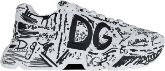 Dolce & Gabbana Handgeschilderde graffiti kalfsleer nappa daymaster sneakers , Wit, Heren