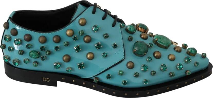 Dolce & Gabbana Leather Crystal Broque Shoes , Blauw, Dames