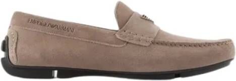 Emporio Armani Leather moccasins with logo , Beige, Heren