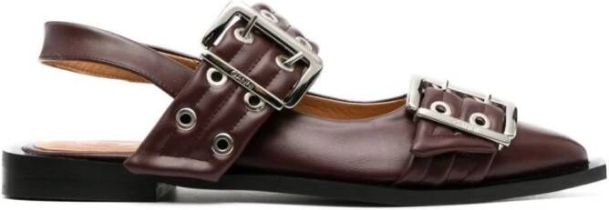 Ganni Wide Welt Buckle Ballerina , Bruin, Dames