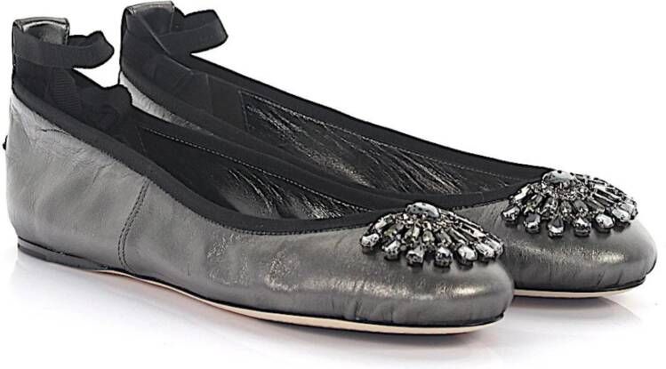 Jimmy Choo Ballerina Shoes With Crystal Brooch , Grijs, Dames