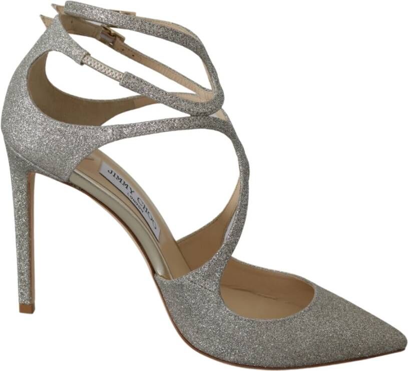 Jimmy Choo Lancer 100 Platinum Ice Leather Pumps , Grijs, Dames