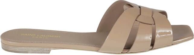 Saint Laurent Pantoletten aus Lackleder , Beige, Dames