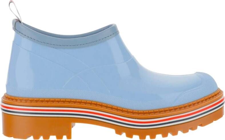 Thom Browne Ankle boot made of rubber Round toe Fabric puller on the back Slip on design Chunky sole Tricolor detail on the bottom Light blue Made in Italy Composition 100% rubber , Blauw, Dames