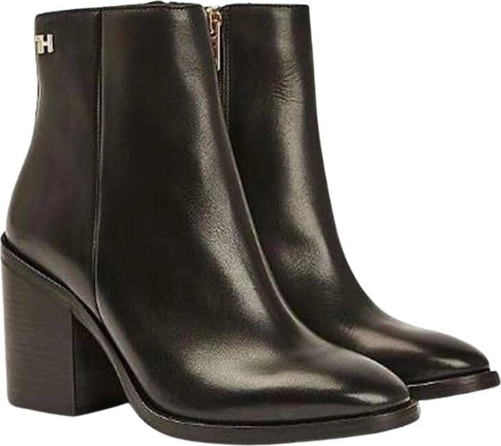 Tommy Hilfiger Gearceerd leer met een hoge haklaars , Zwart, Dames