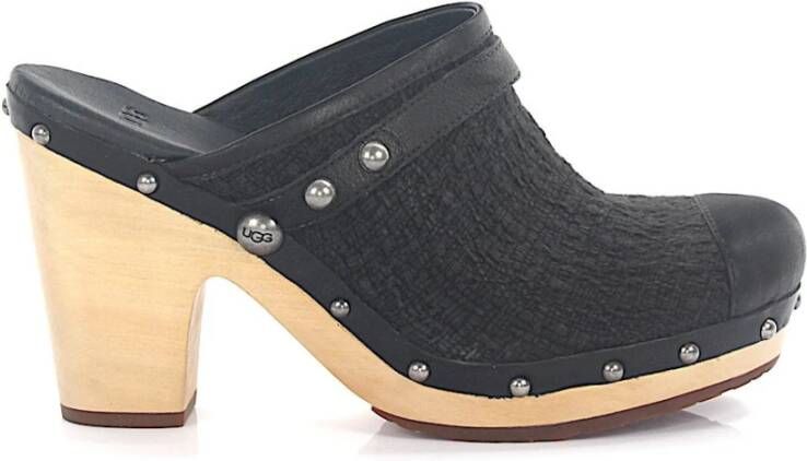 Ugg Muiltjes van lamsleer met klinknagels met logo , Zwart, Dames