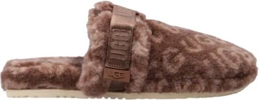 Ugg Pluis het pop slippers met logo , Bruin, Heren