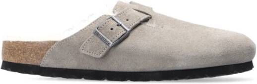 Birkenstock Boston stone coin narrow shearling veloursleder suede
