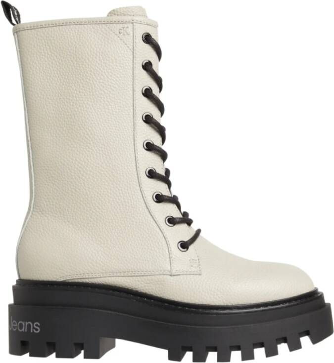 Calvin Klein flatform mid laceup boot , Beige, Dames