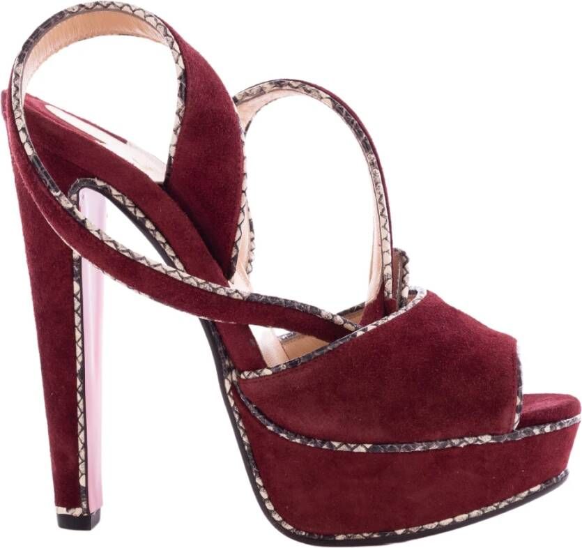 Louboutin Burgundy Suede Loulou Dance Platform Ankle Strap Sandals Christian Louboutin Pre owned, Rood, Dames