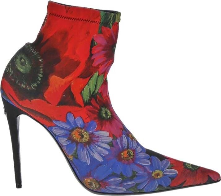 Dolce & Gabbana Bloemprint enkellaarzen , Blauw, Dames