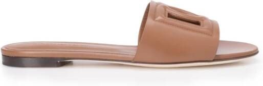 Dolce & Gabbana Calfskin slides with DG Millennials logo , Bruin, Dames