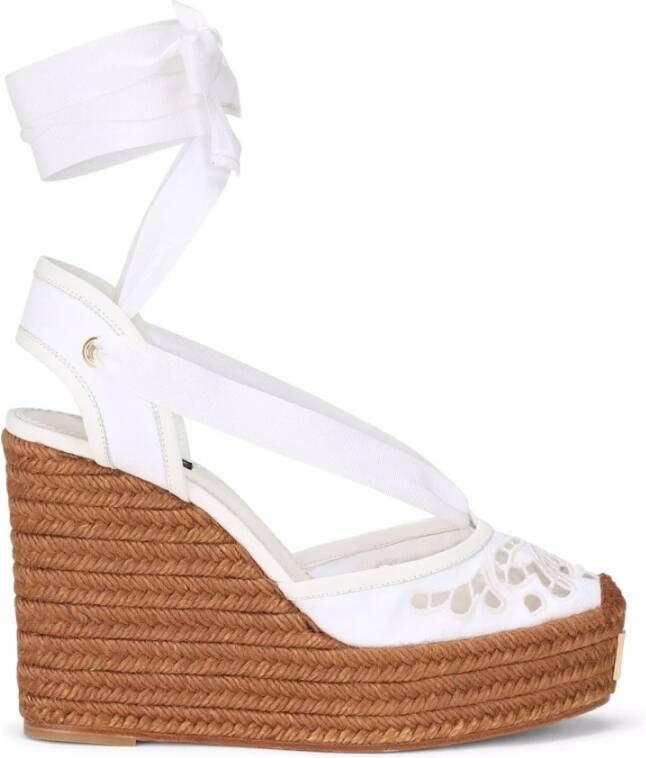 Dolce & Gabbana Geborduurde wiggen van canvas , Wit, Dames