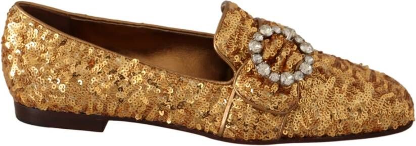 Dolce & Gabbana Gouden pailletten kristal platte loafers , Geel, Dames
