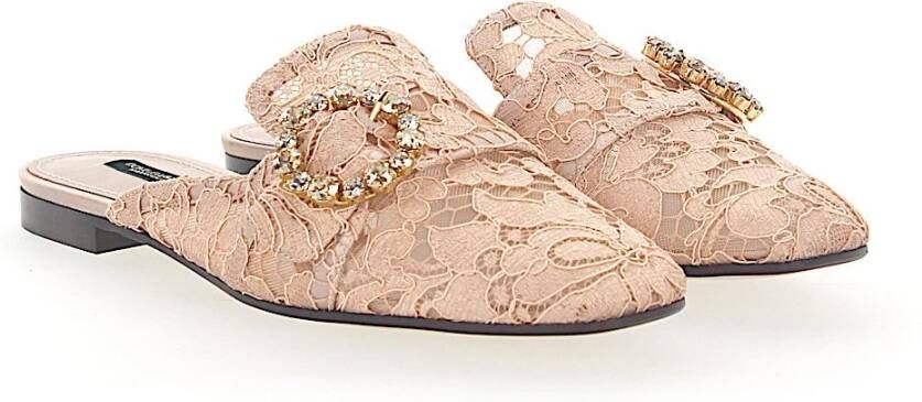 Dolce & Gabbana Kristal verfraaiing slipper , Beige, Dames