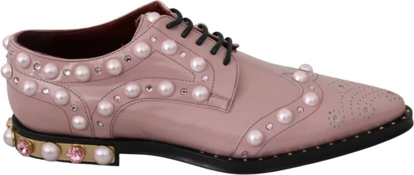 Dolce & Gabbana Leer Crystal Pearls Studs Formele schoenen , Roze, Dames