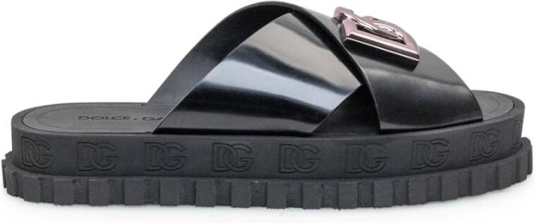 Dolce & Gabbana Logo Plaque Slip On Sliders , Zwart, Heren