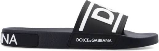 Dolce & Gabbana Rubber Beachwear Sliders With DG Logo , Zwart, Heren