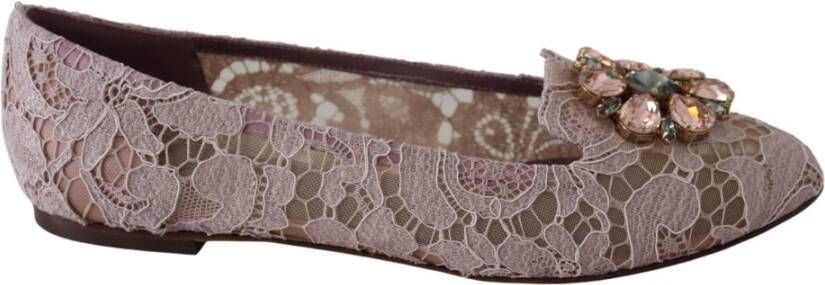 Dolce & Gabbana Taormina Lace Crystal Vally Flats schoenen , Roze, Dames