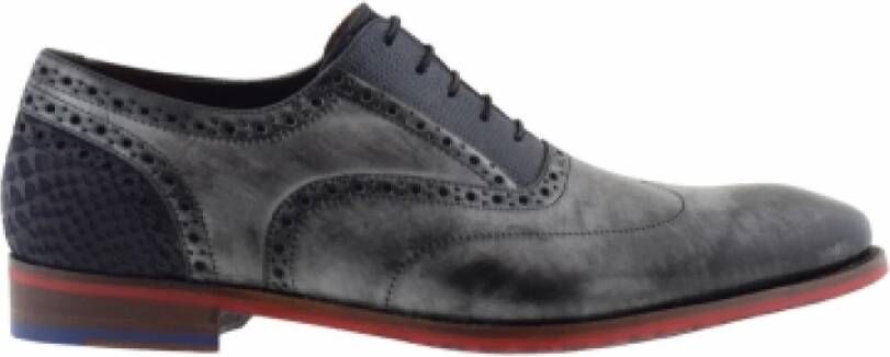 Floris van Bommel 19062/01 Antraciet Heren Veterschoenen , Zwart, Heren