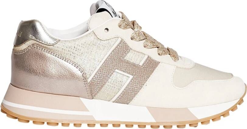 Hogan H383 sneakers met Lurex stof , Beige, Dames