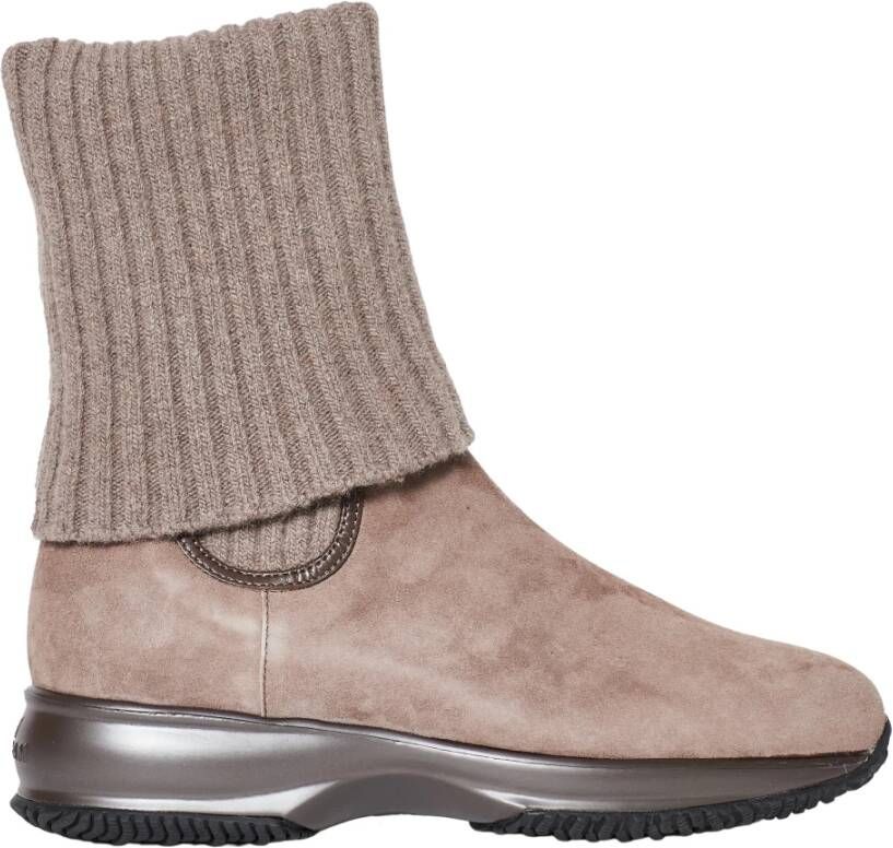 Hogan Suede laars met elastische jersey been , Beige, Dames