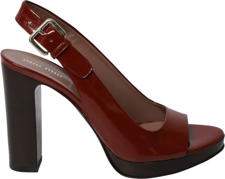 Miu Open Toe Slingback Sandals in Red Leather Miu Pre owned, Rood, Dames