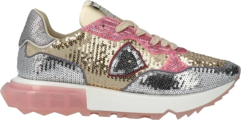 Philippe Model Paris La Rue Paillettes pailletten geborduurde sneakers , Roze, Dames