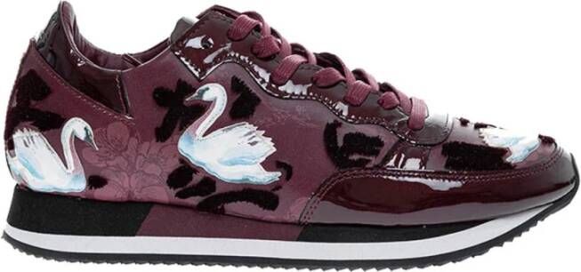 Philippe Model Tropez Bright Flower and Swan print kalfsleer sneakers , Rood, Dames