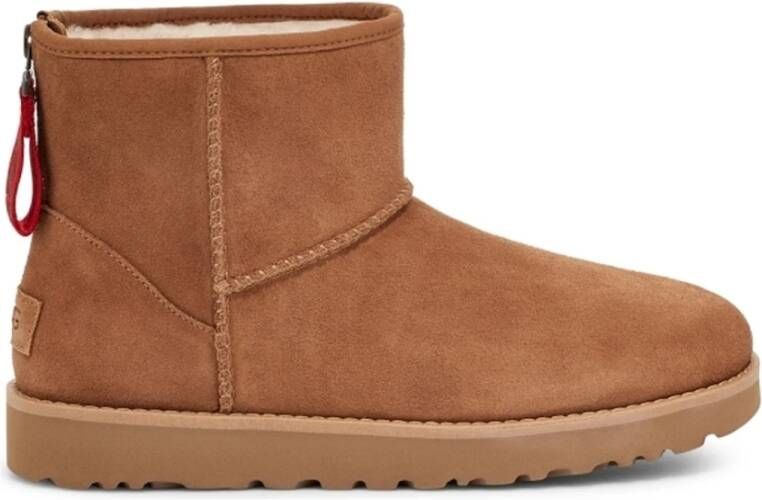 Ugg classic mini logo zip booties , Bruin, Dames