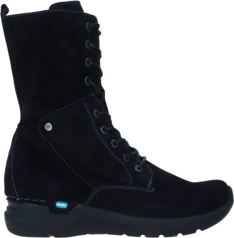 Wolky Zwarte Veterlaarzen Zigzag Liverpool Suede