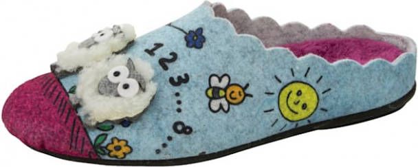 Naturläufer Pantoffel met schapenapplicatie Lichtblauw/Wit/Pink