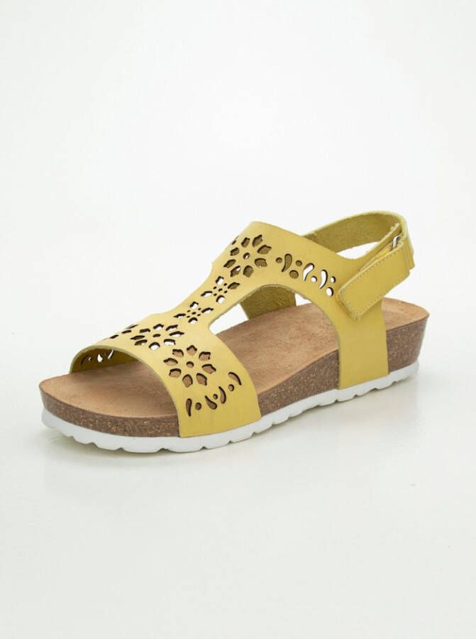 Naturläufer Sandaaltje met bloemvormige lasercuts Geel