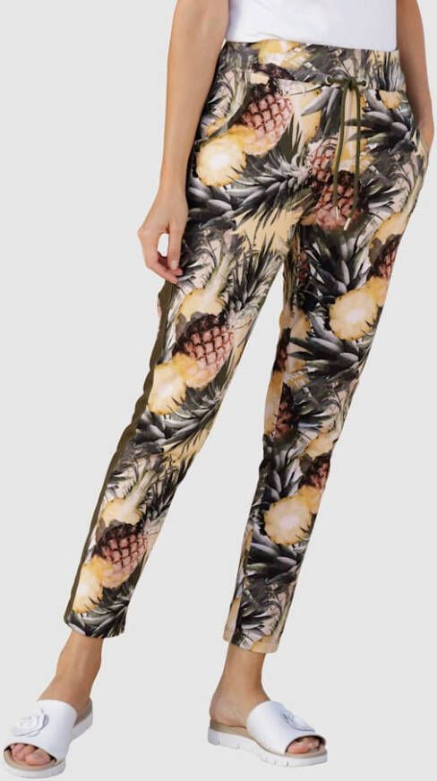 Paola Sweatbroek met ananasmotief Kaki/Lichtgeel/Wit