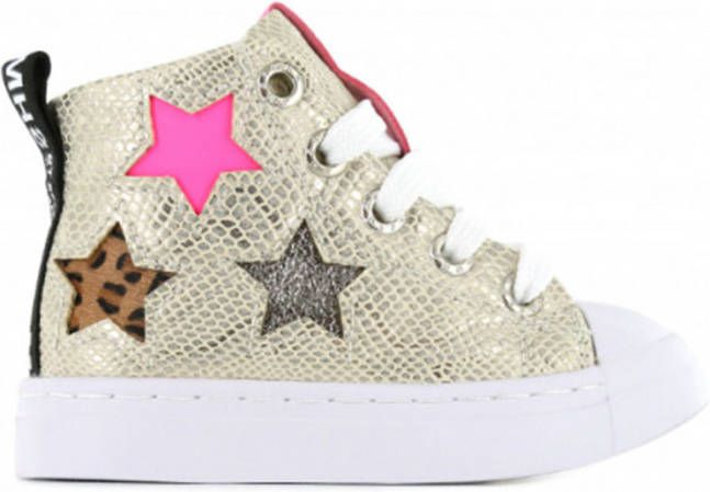 Shoesme SH21S005-B leren sneakers met slangenprint goud
