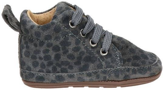 Nelson Kids suède babyschoenen met panterprint grijs