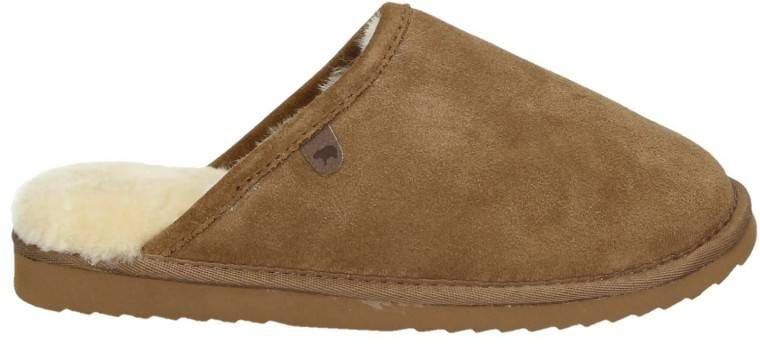 Warmbat Australia gevoerde suède pantoffels cognac