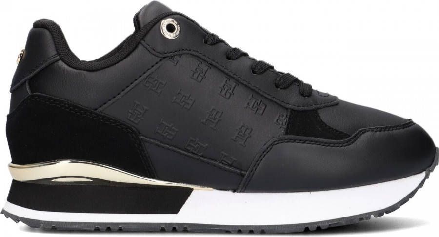Tommy Hilfiger Zwarte Lage Sneakers Metallic Monogram EmBoss Sneaker