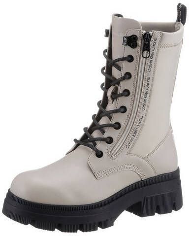 Calvin Klein chunky combat laceup zip booties , Beige, Dames