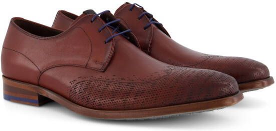 Floris van Bommel nette schoenen blauwe veters effen leer bruin