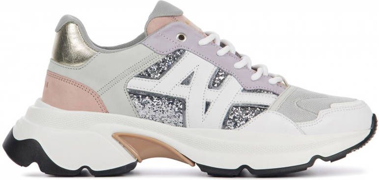 Nubikk Ross Trek Edge chunky leren sneakers met glitters wit/multi