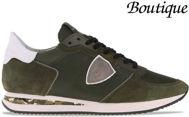Philippe Model Side Logo Patch Low Top Sneakers , Groen, Heren