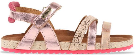 Vingino Vienna leren sandalen met panterprint roze/roségoud
