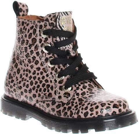 Develab 42102 lakleren veterboots met panterprint oudroze