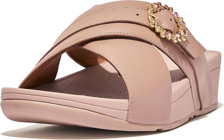 FitFlop Lulu crystal buckle leather cross slides