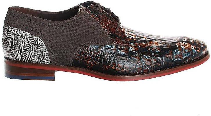 Floris van Bommel Dressed leren veterschoenen met crocoprint cognac